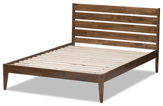 Elmdon Solid Walnut Wood Slatted Headboard Style Full Size Platform Bed