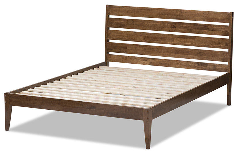Elmdon Solid Walnut Wood Slatted Headboard Style Full Size Platform Bed