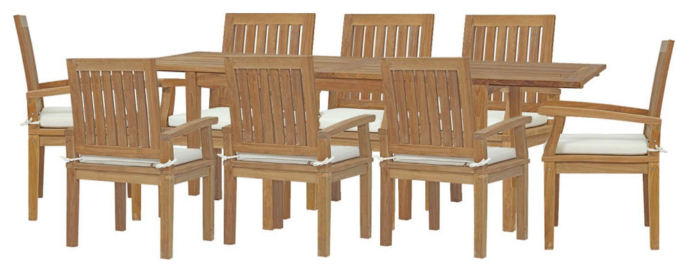 Side Dining Chair and Table Set, Wood, Brown Natural White, Modern, Outdoor