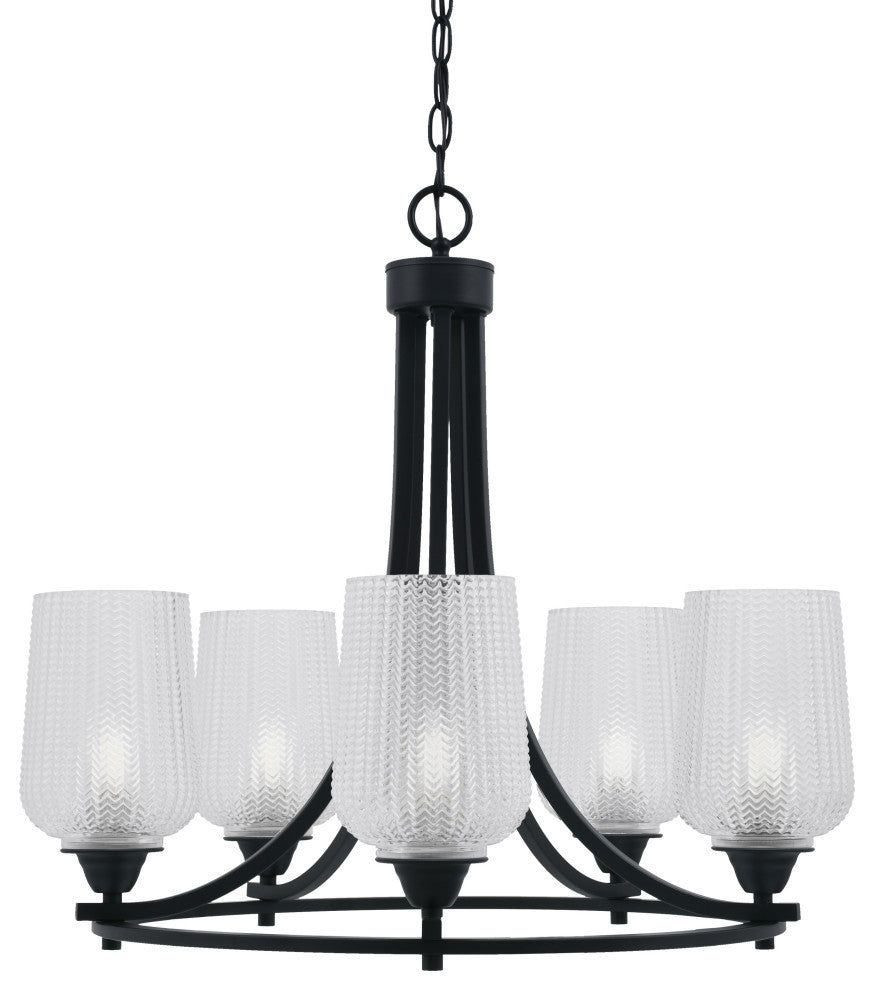 Paramount 5-Light Chandelier, Matte Black, 5" Clear Textured Glass
