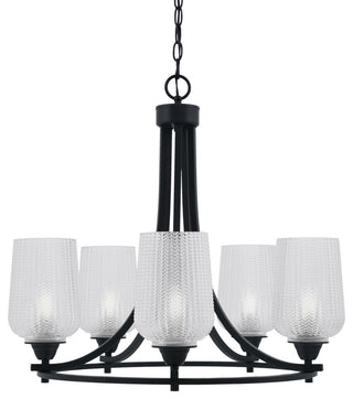Paramount 5-Light Chandelier, Matte Black, 5" Clear Textured Glass