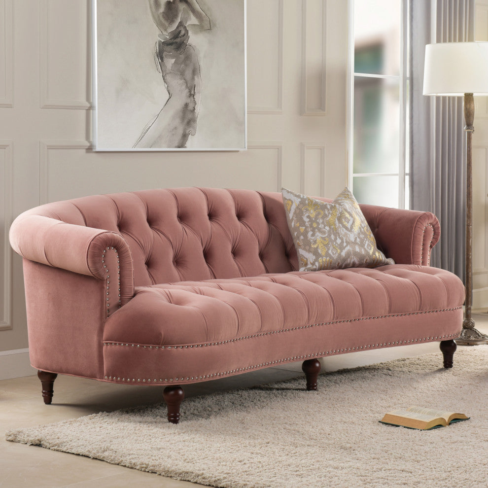 La Rosa Victorian Chesterfield Tufted Sofa, Dusty Pink Velvet