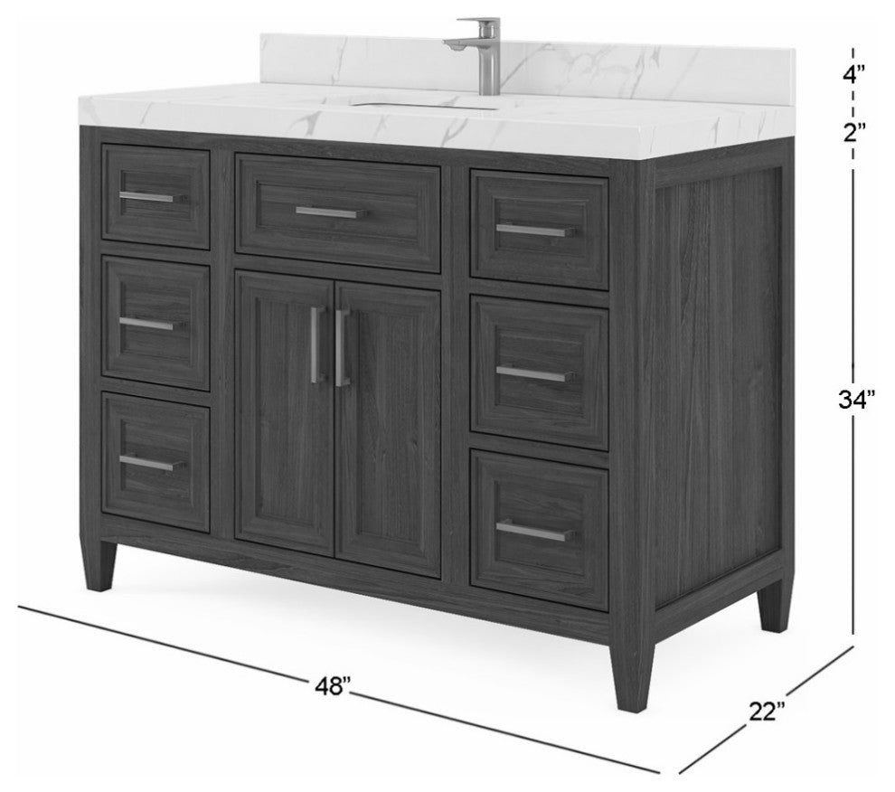 Santa Monica 48 Single Sink Bath Vanity in Whitewashed Teak 2" Carrara Quartz