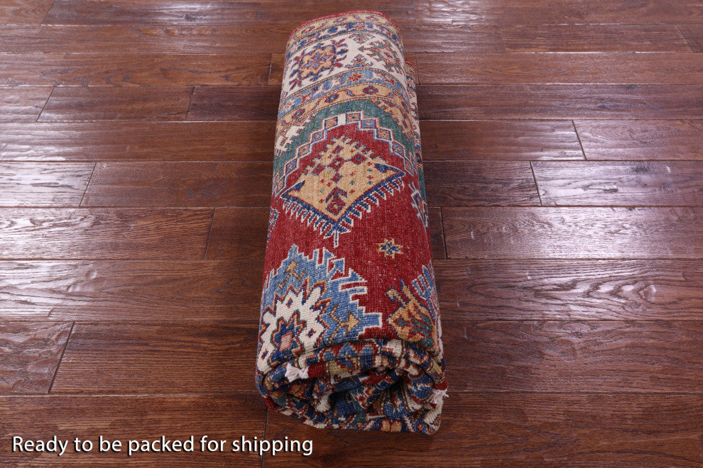 5' 6" X 7' 11" Super Kazak Geometric Hand-Knotted Wool Rug - Q12837
