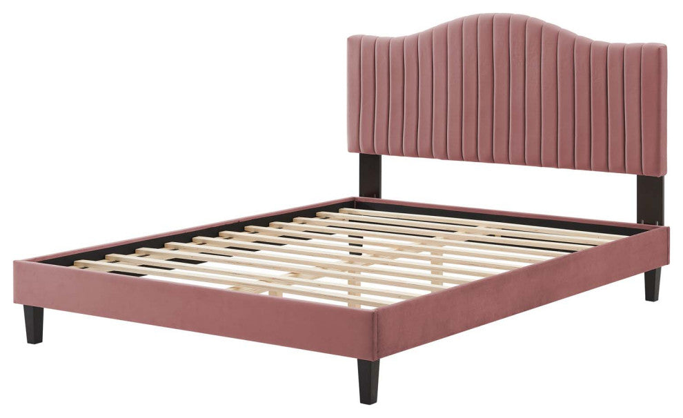 Tufted Platform Bed Frame, King Size, Velvet, Pink, Modern Contemporary, Bedroom