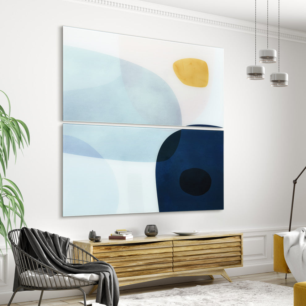 "Gold Mond" Frameless Free Floating Tempered Glass Panel Graphic Wall Art Set