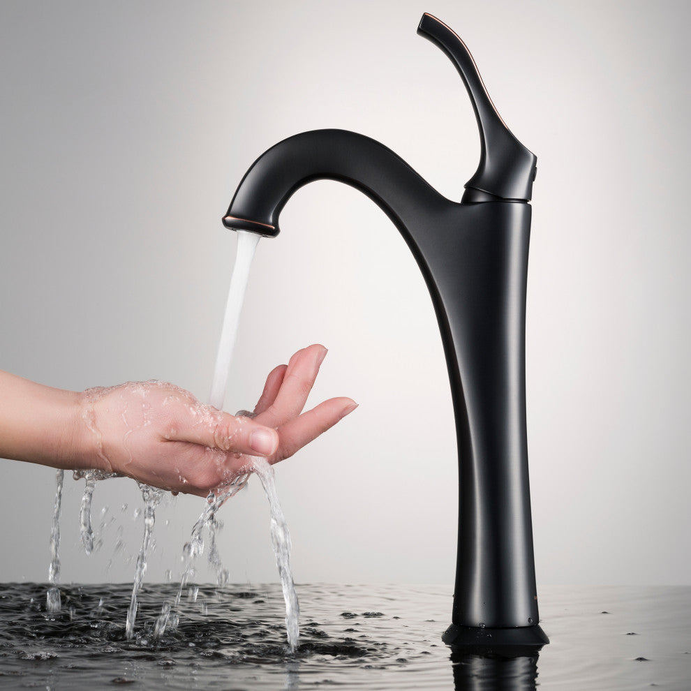 Elavo Square Ceramic Vessel Sink, Bathroom Arlo Faucet, Drain, Oil Rubbed Bronze
