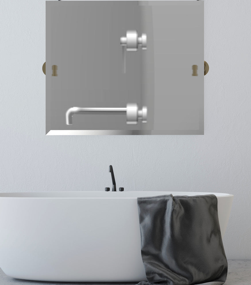 Washington Square Frameless Landscape Beveled Tilt Mirror, Antique Pewter