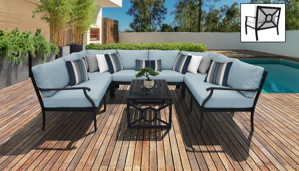 kathy ireland Madison Ave. 9 Piece Aluminum Patio Furniture Set 09c, Tranquil