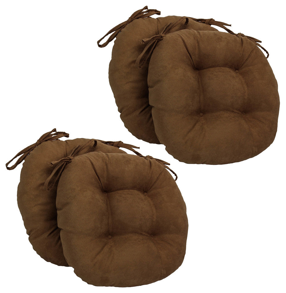 16" Solid Micro Suede Round Tufted Chair Cushions, Set of 4, Chocolate Brown