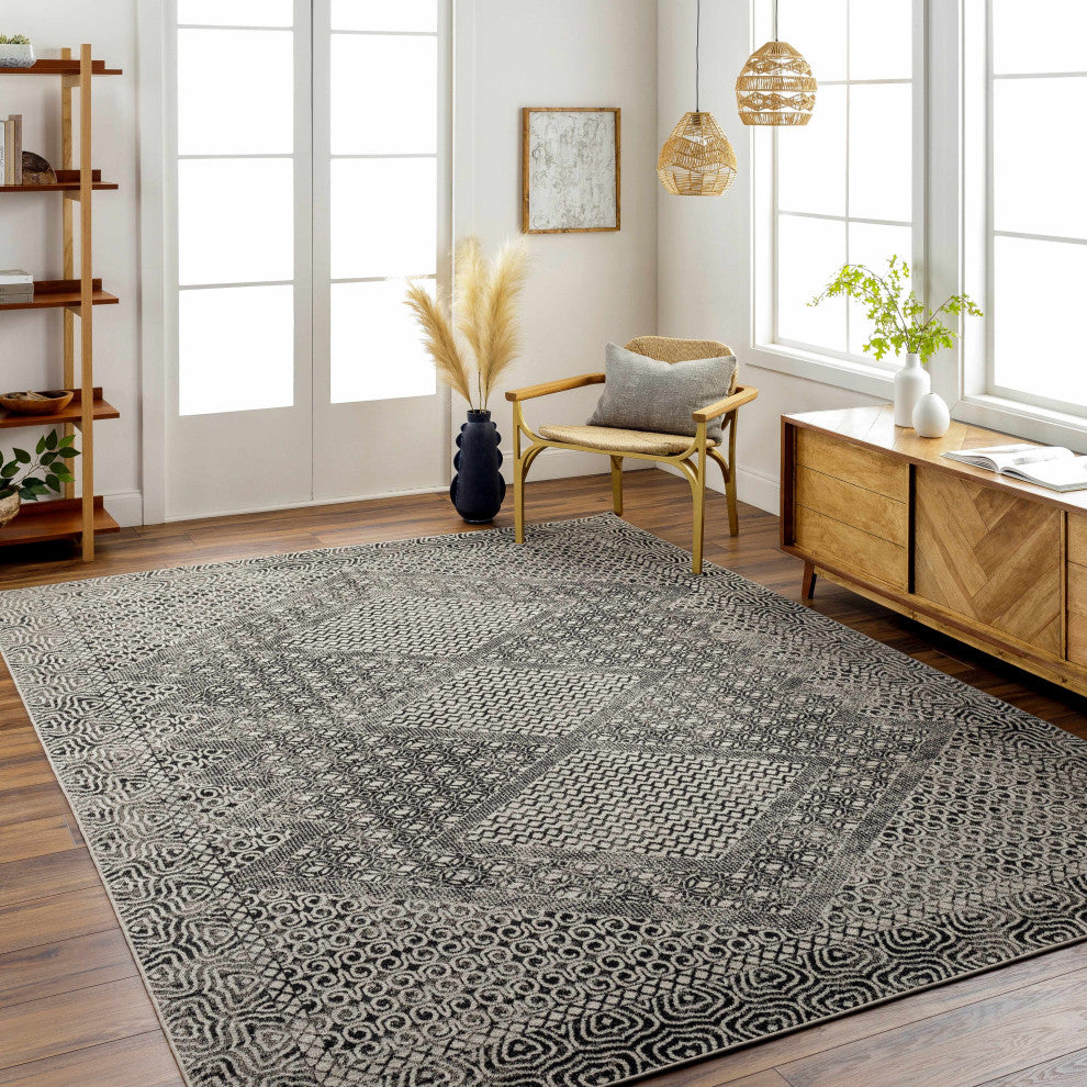Hauteloom Consuelo Washable Area Rug, Black/Gray/Light Gray, 7'10"x10'