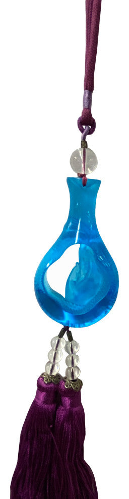 Liuli Crystal Glass Fengshui Fortune Blue Lotus Hand Bottle Decor Tassel Hws1360
