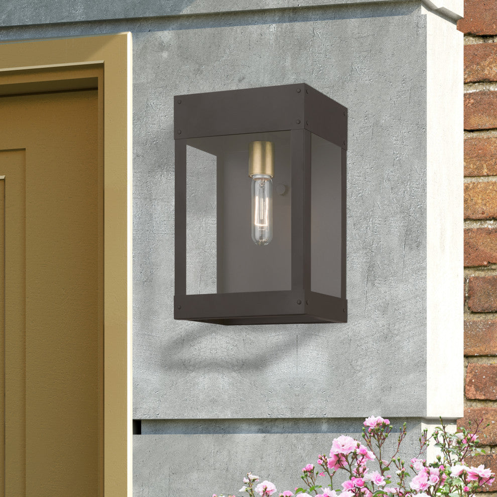 Barrett 1 Light Bronze Outdoor Wall Lantern With Antique Brass Candle