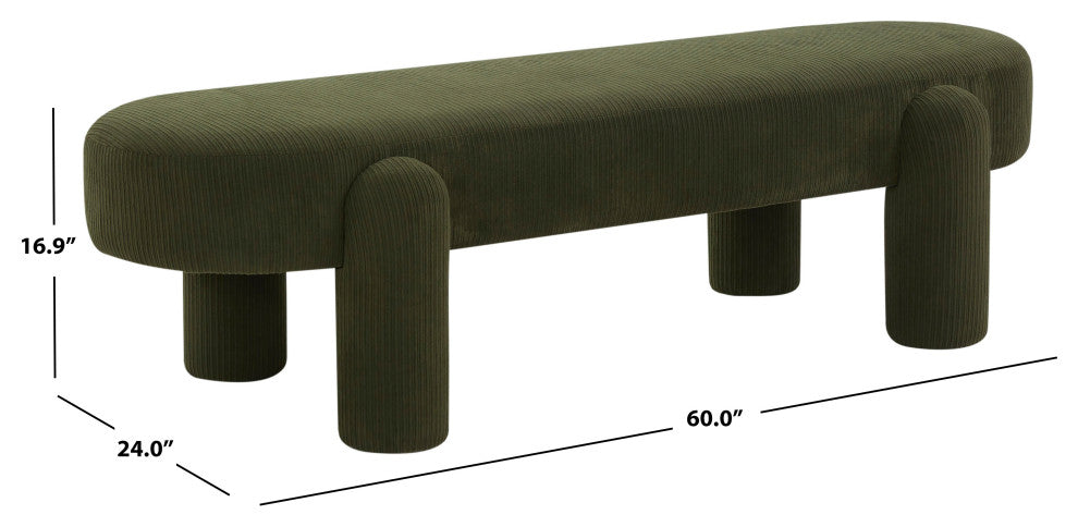 Safavieh Couture Laurence Corduroy Bench, Olive