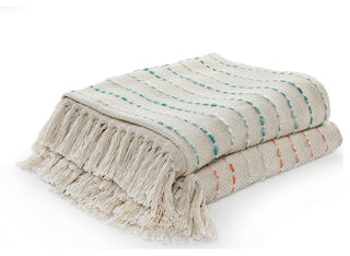 Shimmer Stripe Woven Throw Blanket with Fringe, Peach