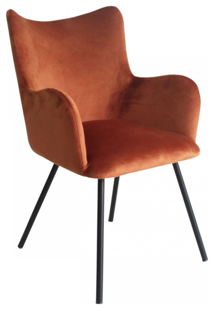 Rust Orange Curvy Velvet and Black Modern Dining Chair