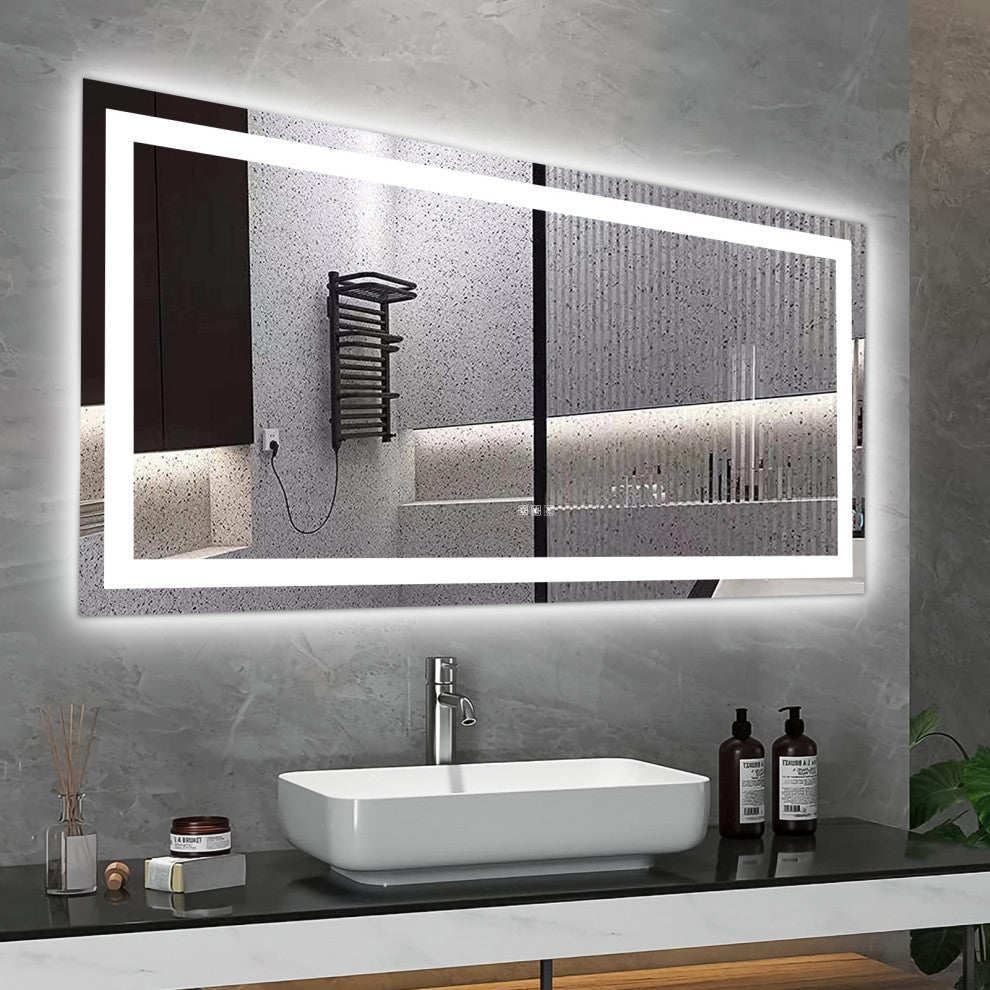 60" x 32" Rectangular Frameless Dimmable Wall Mounted LED Bathroom Vanity Mirror