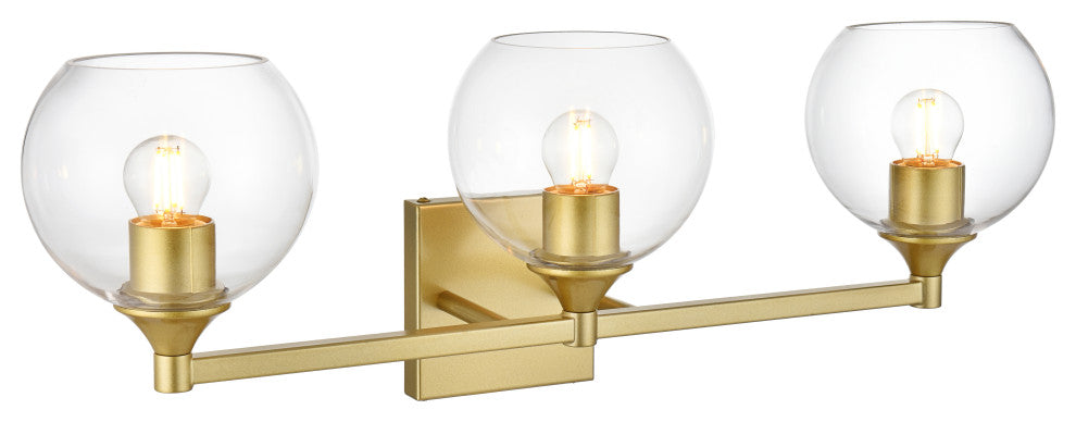 3 Light Brass And Clear Bath Sconce