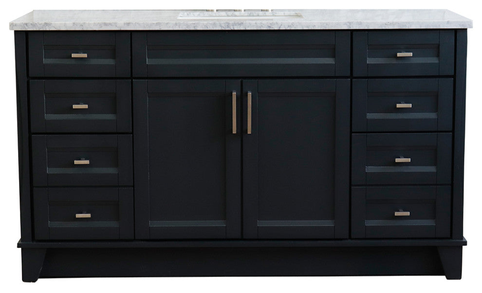 61" Single Sink Vanity, Dark Gray Finish And White Carrara Marble