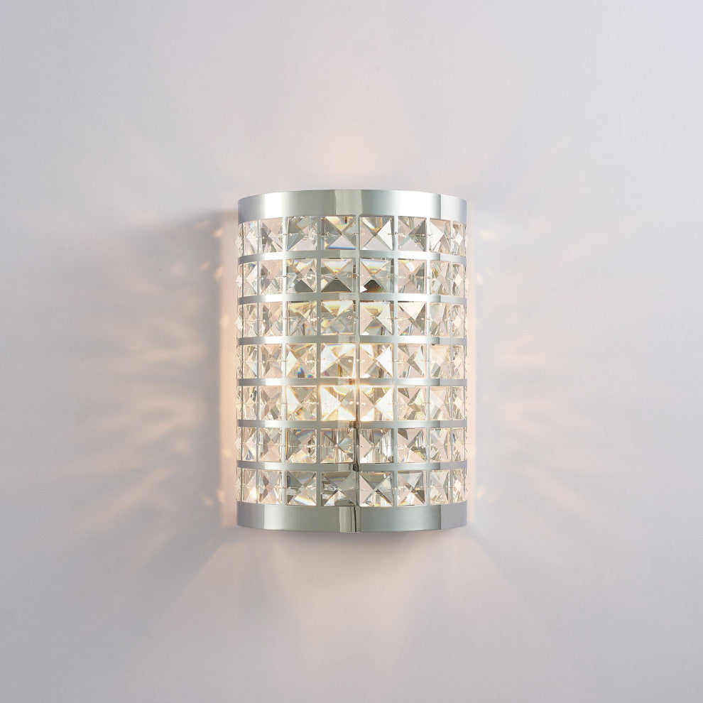 Rene Metal and Crystal Sconce Lights, Chrome and Clear
