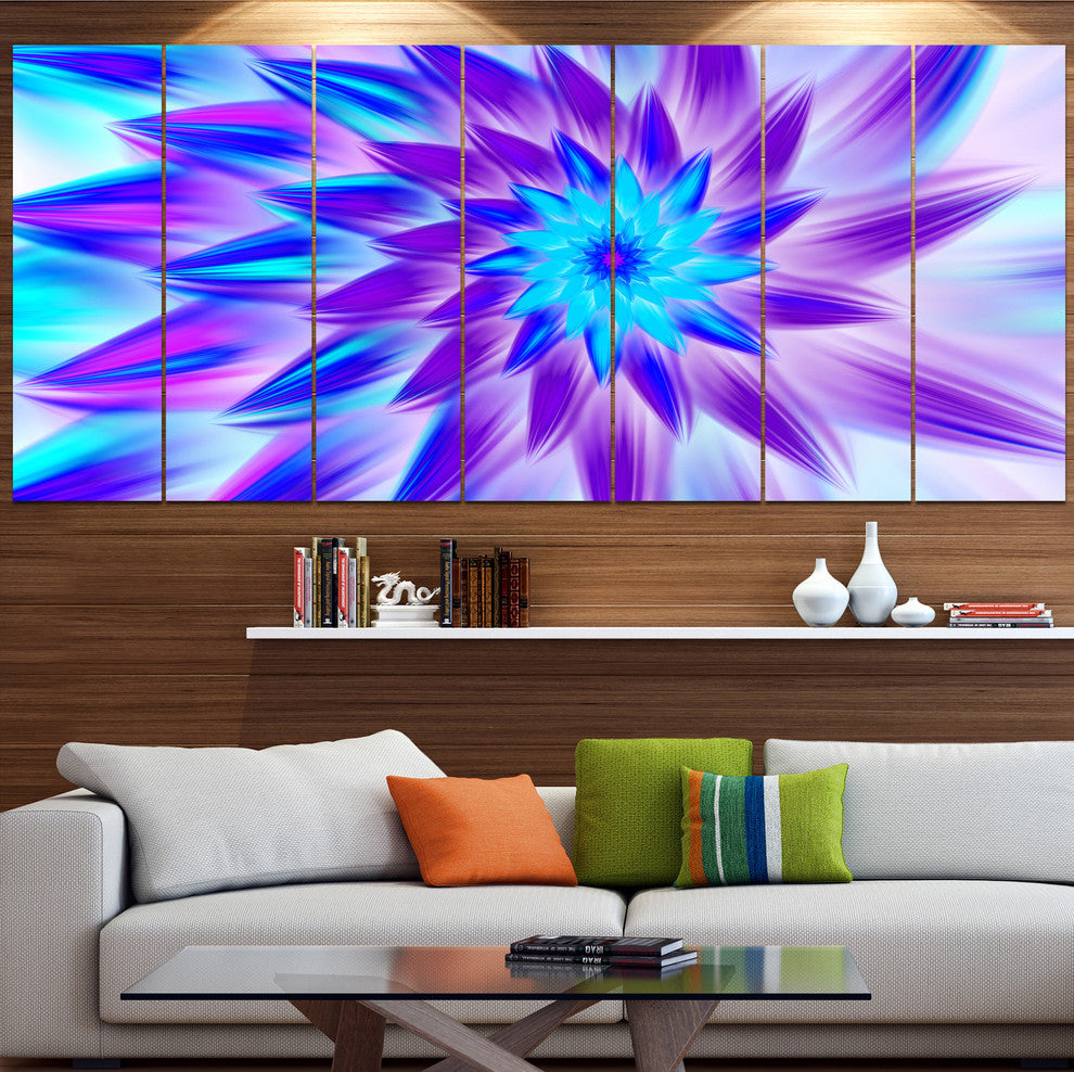 Exotic Blue Flower Petals, Floral Canvas Art Print, 83"x32", 7 Panels