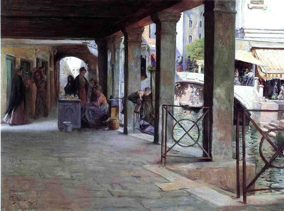 Julius LeBlanc Stewart Venetian Market Scene, 21"x28" Gallery Wrapped Canvas