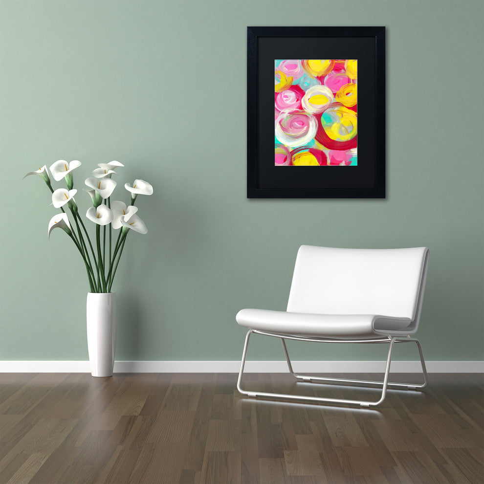 'Rose Garden Circles Vertical 3' Framed Art, Black Frame, Black Matte, 20x16