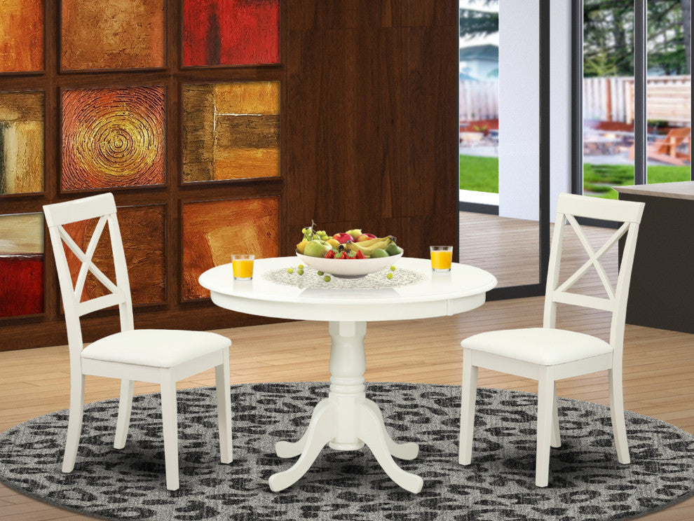 3 Pc Kitchen Set, Kitchen Table, 2 Faux Leather Seat Dining Chairs, White