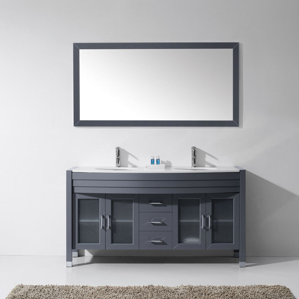Ava 63" Double Round Sink Grey Top Vanity in Grey with Brushed Nickel Faucet