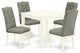 5Pc Kitchen Set 4 Chair, Table Solid Wood Frame High Back & Linen White