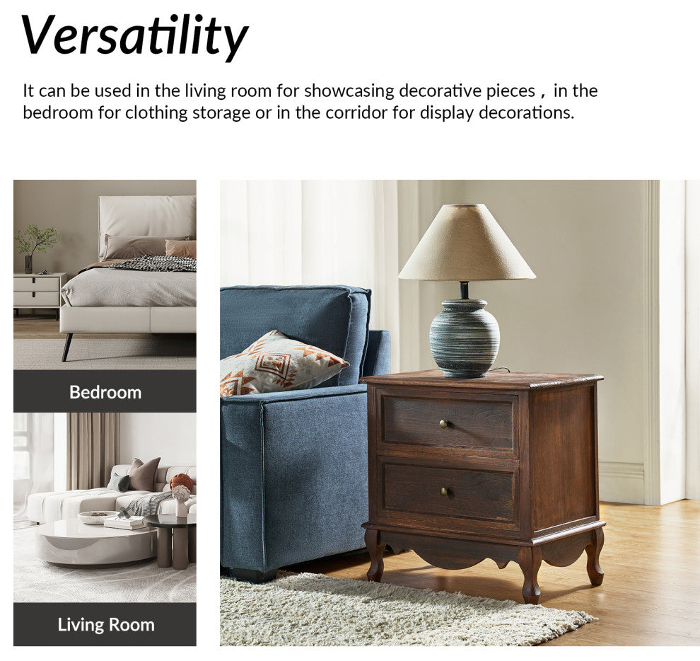 Hippe Storage Nightstand with Two Drawers, Walnut