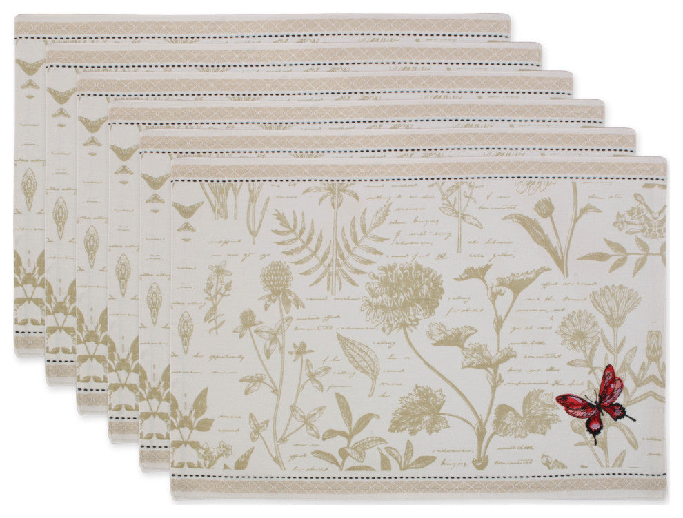 Botanical Butterfly Embroidered Placemat Set of 6