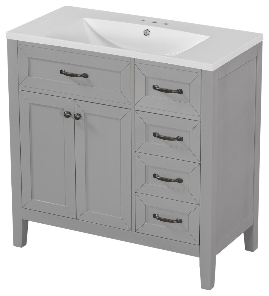 36 in. Freestanding Bathroom Vanity Set with Ceramic Integrated Single Sink, Grey