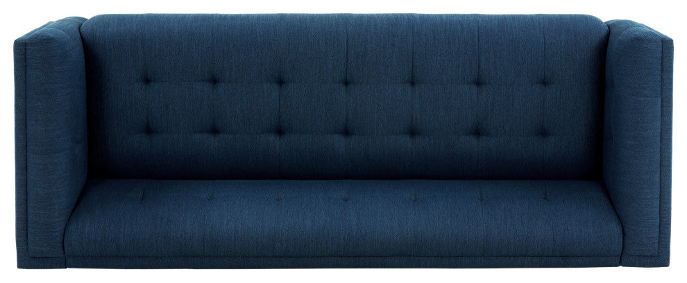 Plano Mid-Century Modern Tufted 3-Seater Sofa, Light Gray/Dark Brown, Navy Blue/Dark Brown