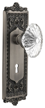 Single Egg & Dart Plate With Oval Fluted Crystal Knob, Antique Pewter