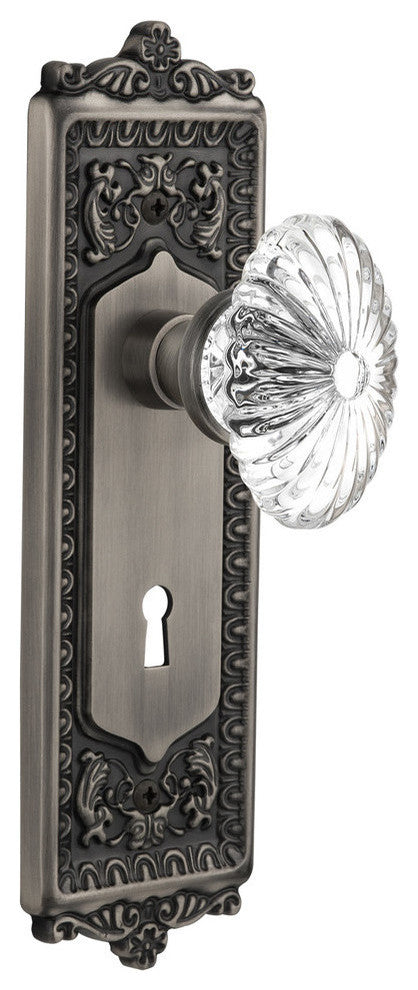 Single Egg & Dart Plate With Oval Fluted Crystal Knob, Antique Pewter