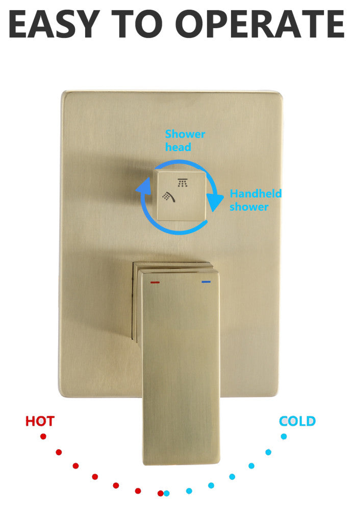 10"Wall Mounted Rainfall Shower System, Brushed Gold