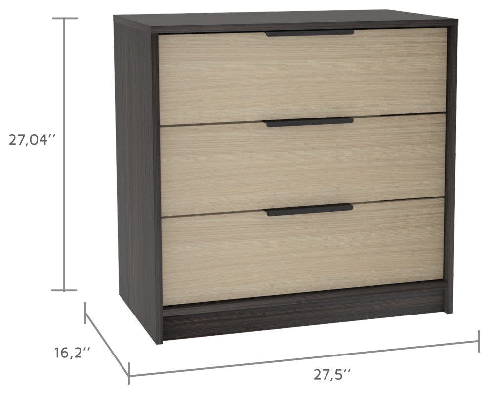 Egeo 3 Drawer Dresser, Black Wengue / Pine