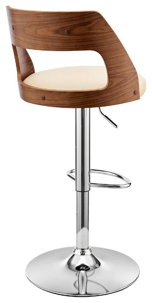 Adjustable Barstool with Open Wooden Back, Cream and Brown
