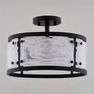 Wilder 3-Light Matte Black Modern Drum Semi Flush Mount Ceiling Fixture Entryway