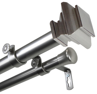 Helen 1" Double Curtain Rod, Satin Nickel, 48-84"
