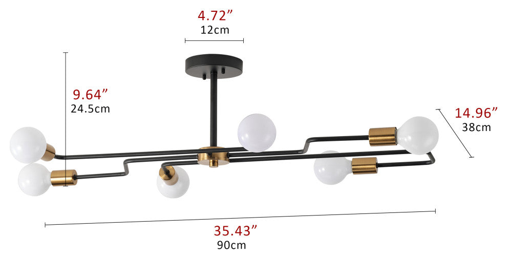 Modern 6-Light Sputnik Semi Flush Mount Ceiling Light Fixture for Dining Room