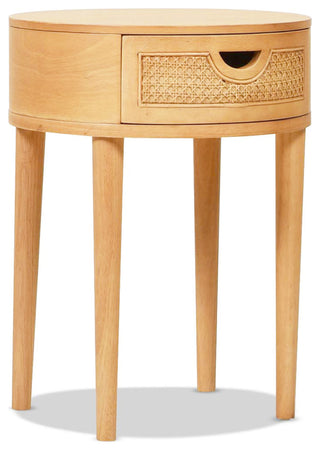 Cabana 18" Round Cane Rattan Storage Side Table, Natural Brown