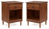 2 Piece, 1 Drawer Solid Wood Nightstands - Walnut
