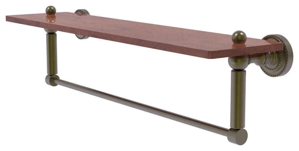 Dottingham 22" Solid Wood Shelf with Towel Bar, Antique Brass