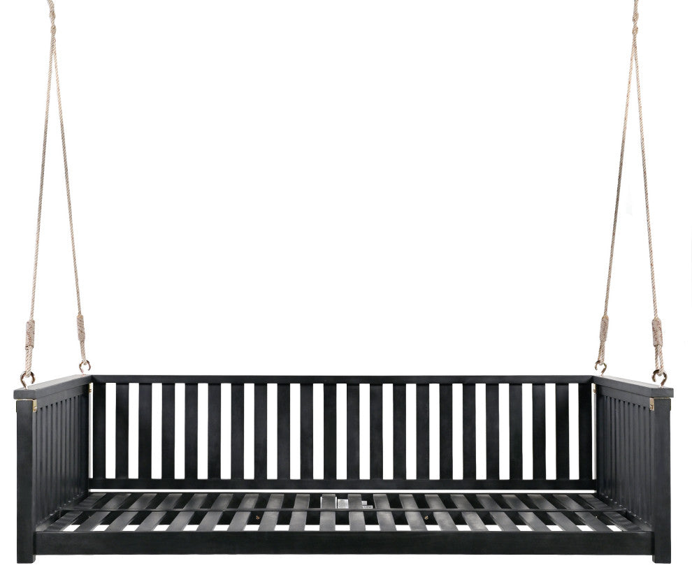 GDF Studio Acacia Wood Twin Size Garden Porch Swing Bed, Black