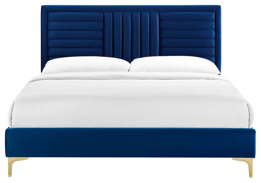 Sofia Channel Tufted Performance Velvet Twin Platform Bed, Navy