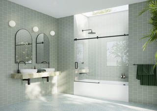 68-72"x60-Frameless Bath Tub Sliding Shower Door Square Hardware, Matte Black