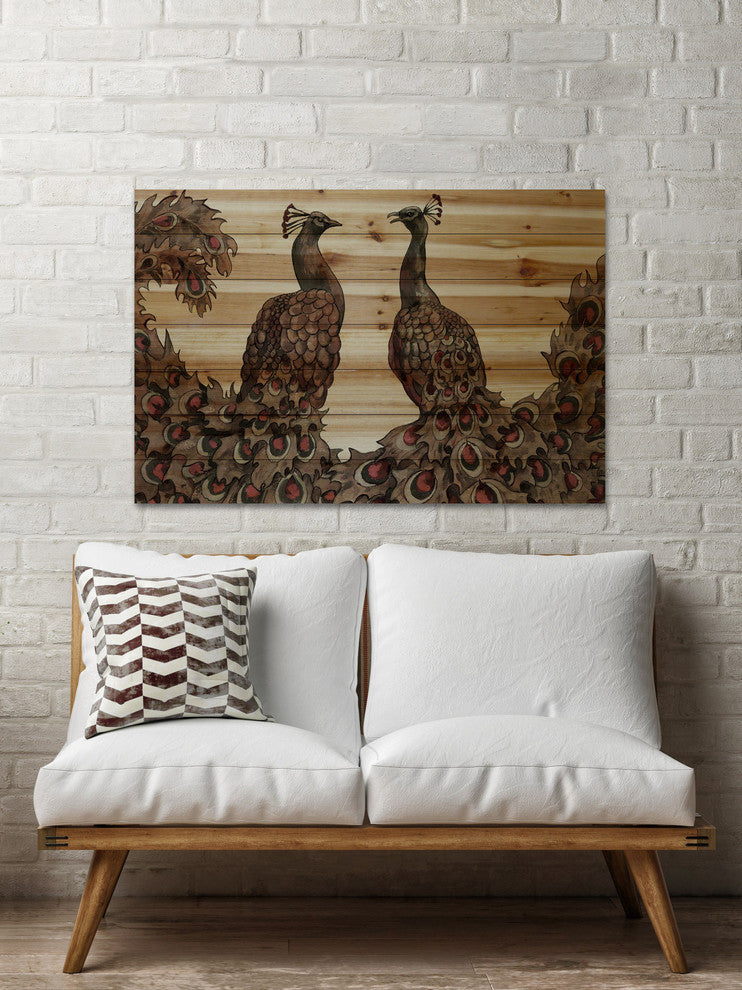 "Peacock Partner Bold I" Painting Print on Natural Pine Wood, 45"x30"