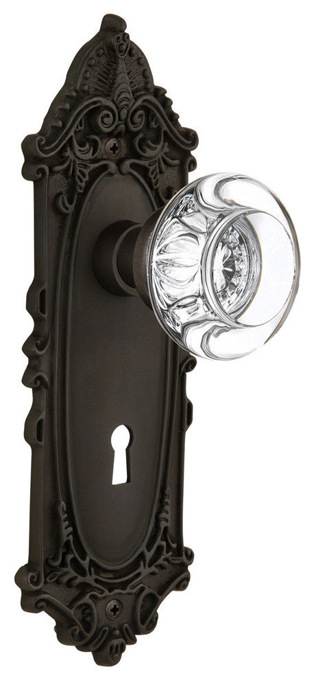 Victorian With Keyhole Passage Round Clear Crystal Knob, Oil Rubbed Bronze